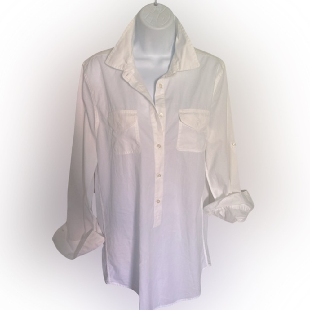J Crew Camp Tunic Shirt - S white , cotton , armpit to armpit -20 , L -25